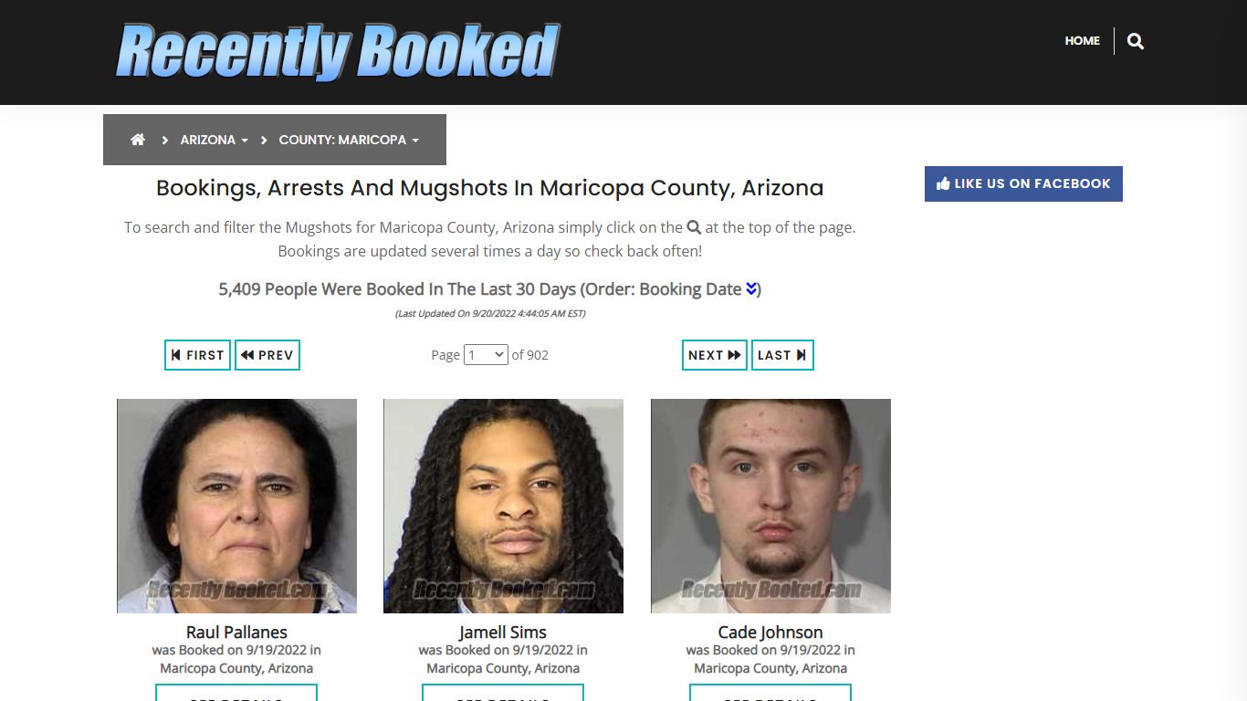 Bookings, Arrests and Mugshots in Maricopa County, Arizona